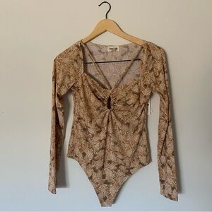 Brown Patterned Long Sleeve Bodysuit